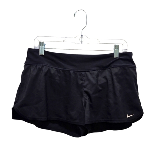 Nike Lined Athletic Running Swim Shorts Back Zip Pocket Black Mint Brief Sz 10 - Picture 1 of 8
